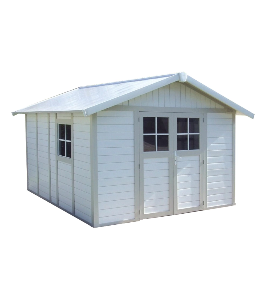 Casetta da giardino in pvc grosfillex "deco 11" bianco e grigio-verde 370x407x250 cm - cod. 22911140