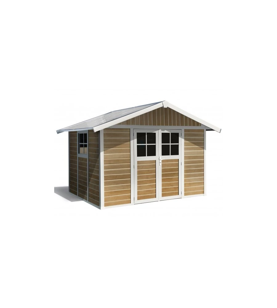 Casetta da giardino in pvc grosfillex "sherwood deco 7" effetto legno 370x298x250 cm - cod. 22907681