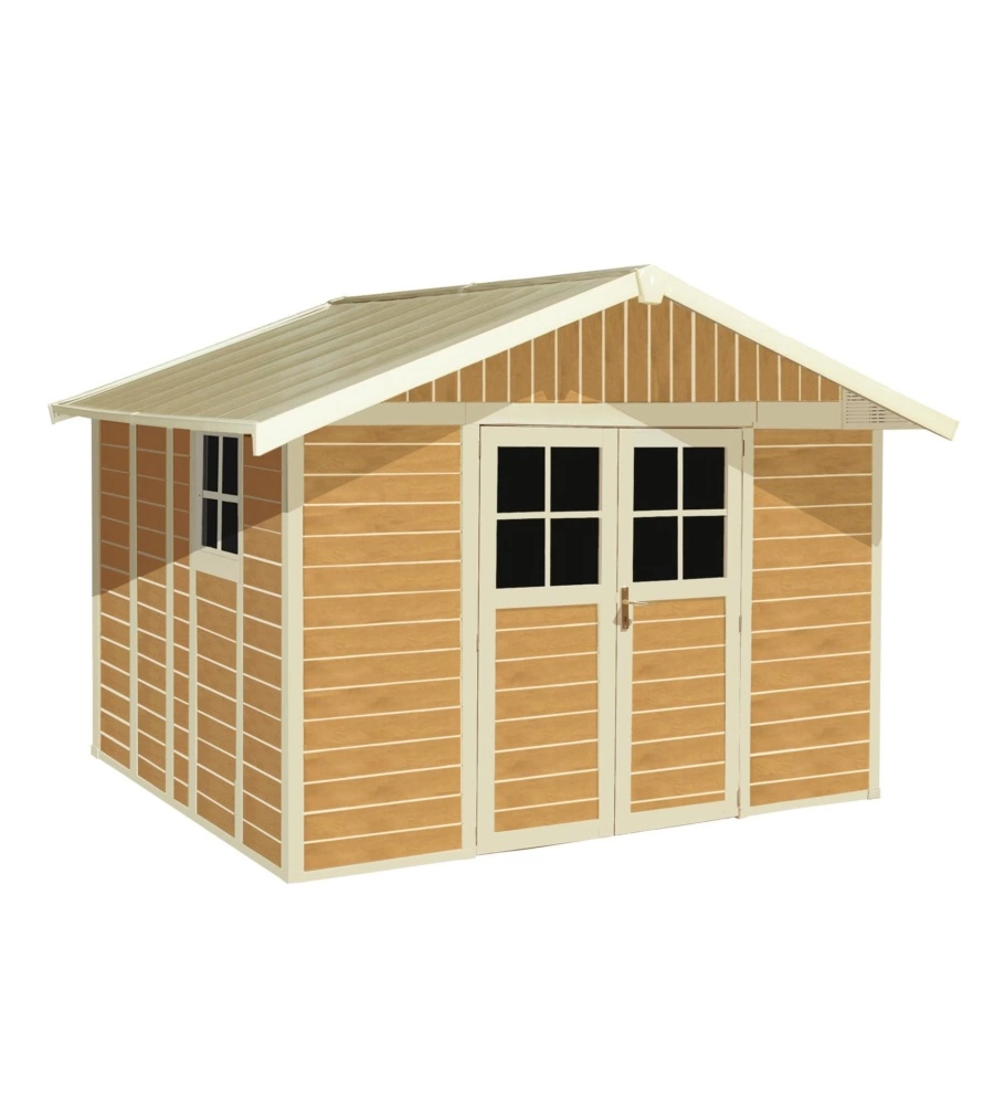 Casetta da giardino in pvc grosfillex "sherwood deco 11" effetto legno 370x407x250 cm - cod. 22911681