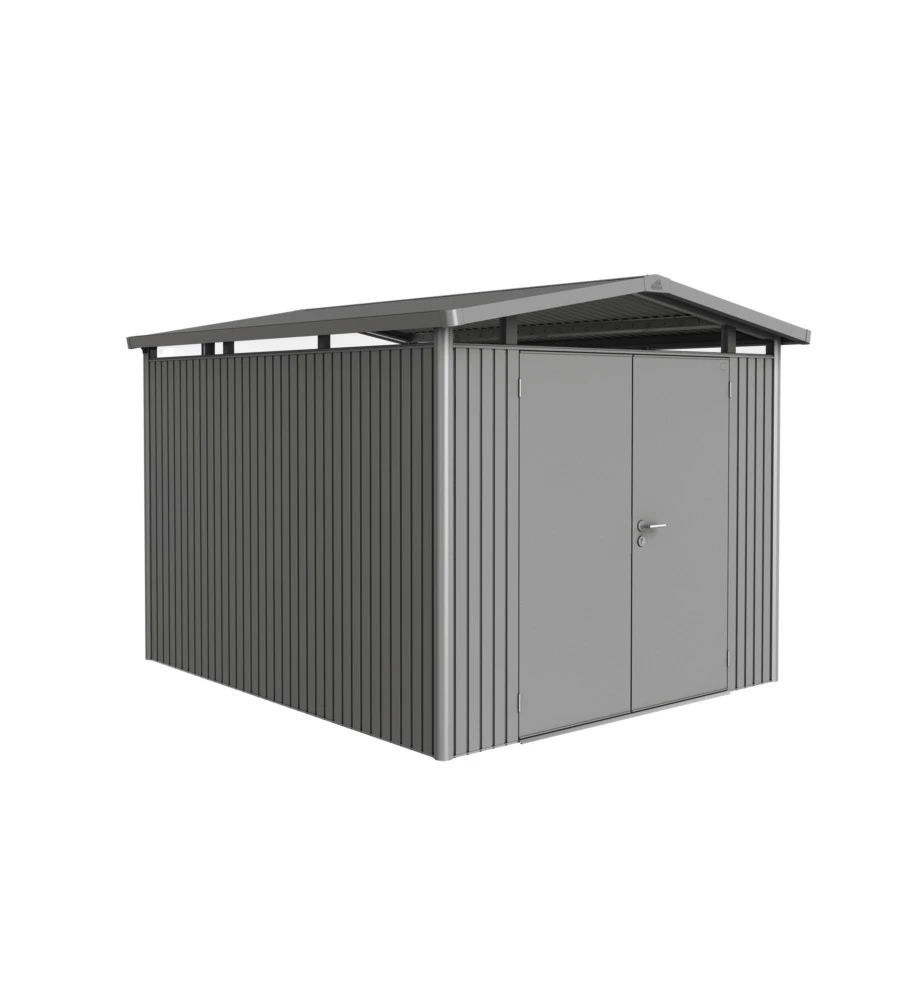 Casetta da giardino biohort "panorama p5" in acciaio zincato colore grigio quarzo metallizzato con porta battente doppio 273x318x227 cm - cod. 18069