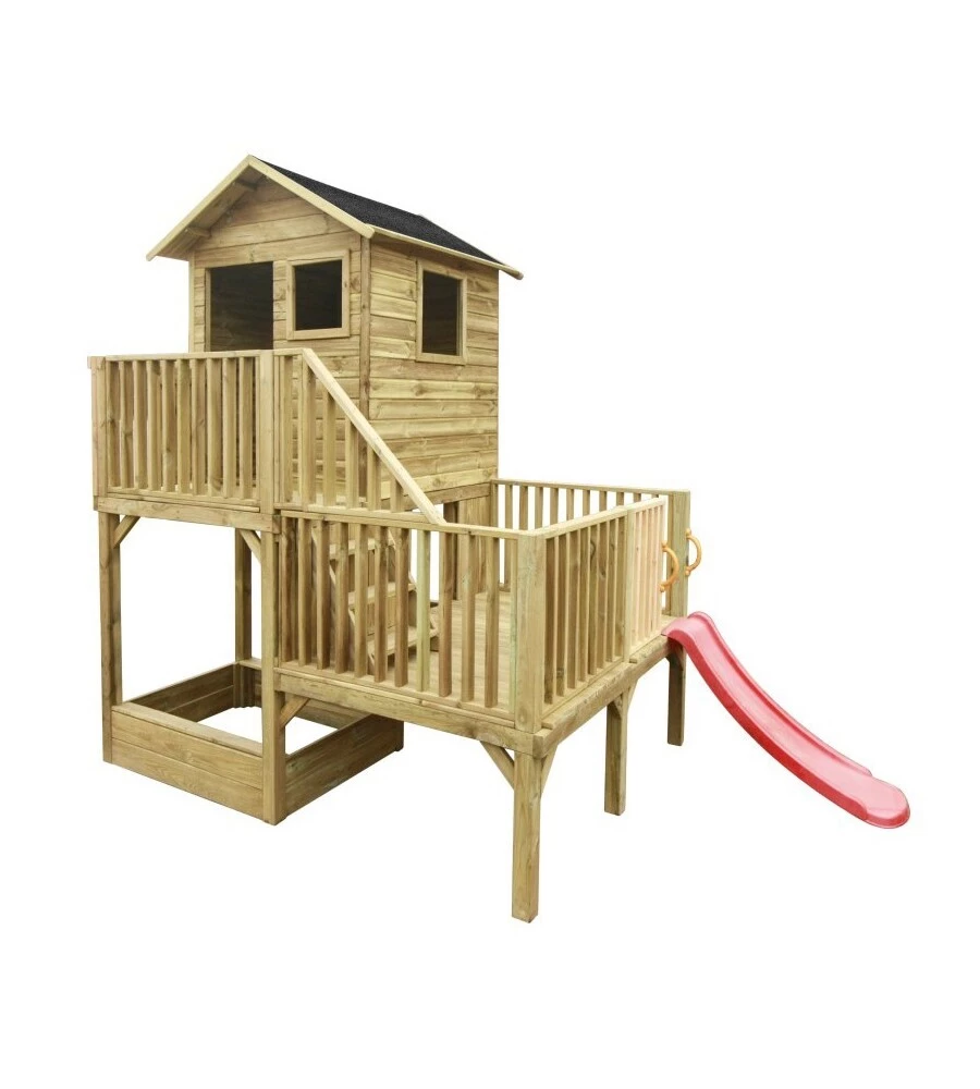 Casetta da giardino per bambini in legno domus "hubert" con scivolo e sabbiera 226,5x176x272 cm