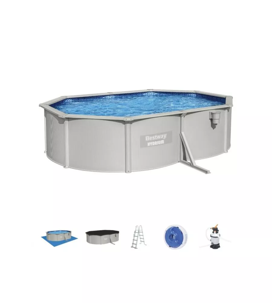 Piscina fuori terra rotonda bestway "hydrum" 500x360x120 cm con pompa filtro a sabbia copertura, tappetino base, skimmer, scaletta e dispenser chemconnect - cod
