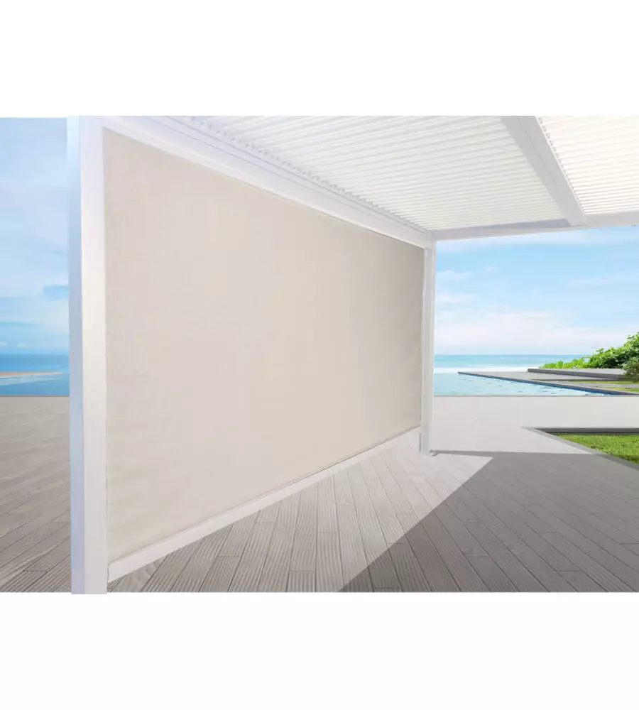 Pannello laterale oscurante per pergole giardini di maggio "screen" in textilene bianco e grigio lato 4 m
