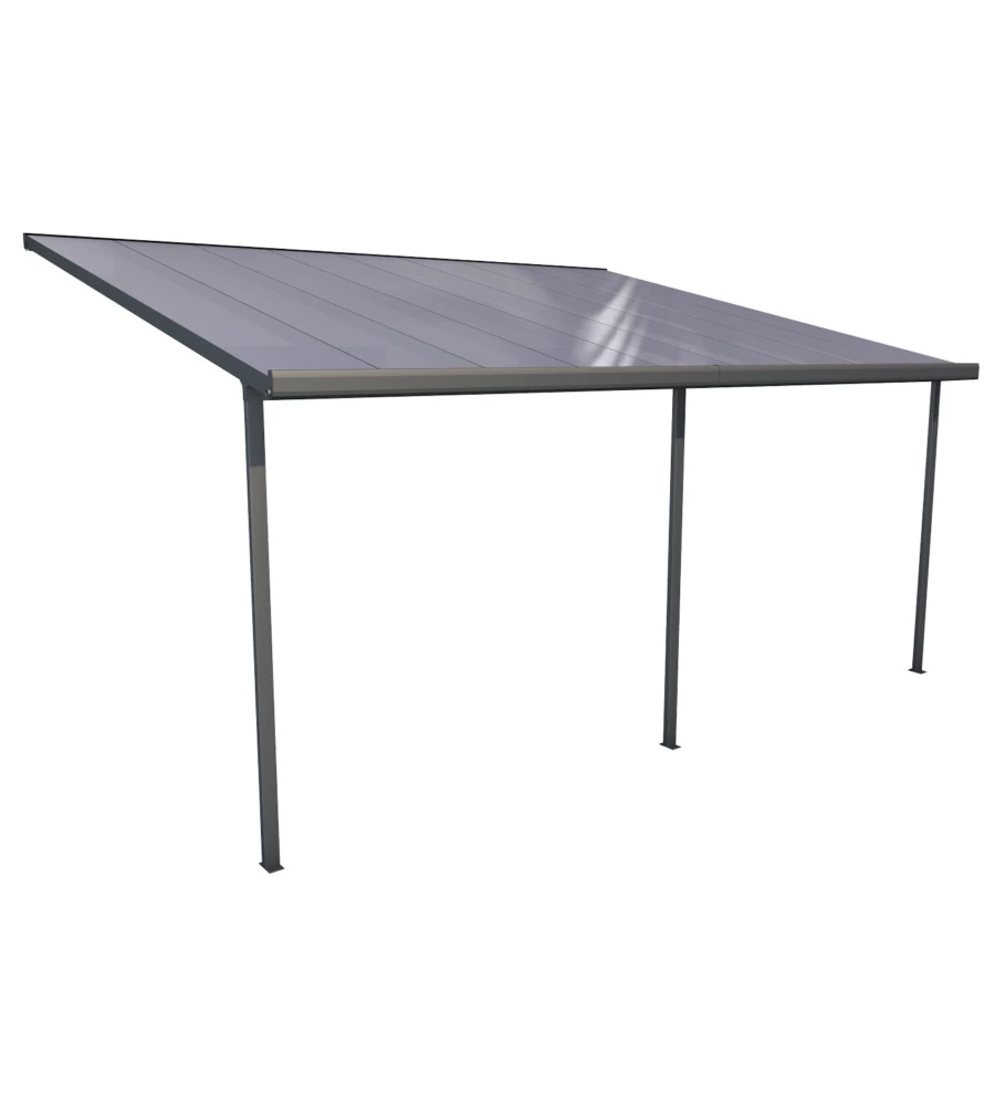Pergola da esterno "patio" in alluminio antracite e policarbonato trasparente, 5x4 metri