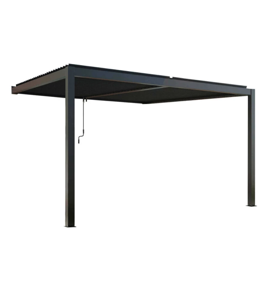 Gazebo pergola bioclimatica da esterno addossata elica garden antracite in alluminio - 4x4 m