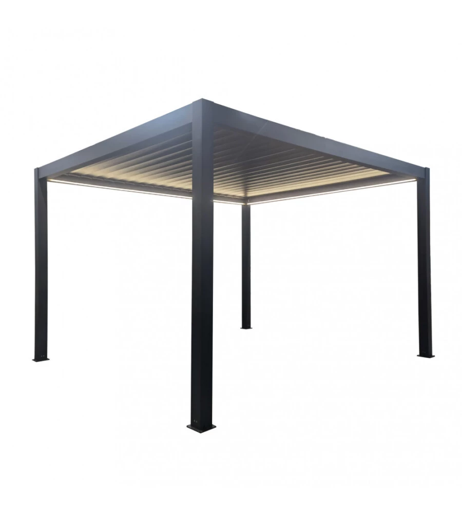 Gazebo pergola bioclimatica da esterno elica garden antracite in alluminio, con led e copertura motorizzata - 3x4x2,5 m