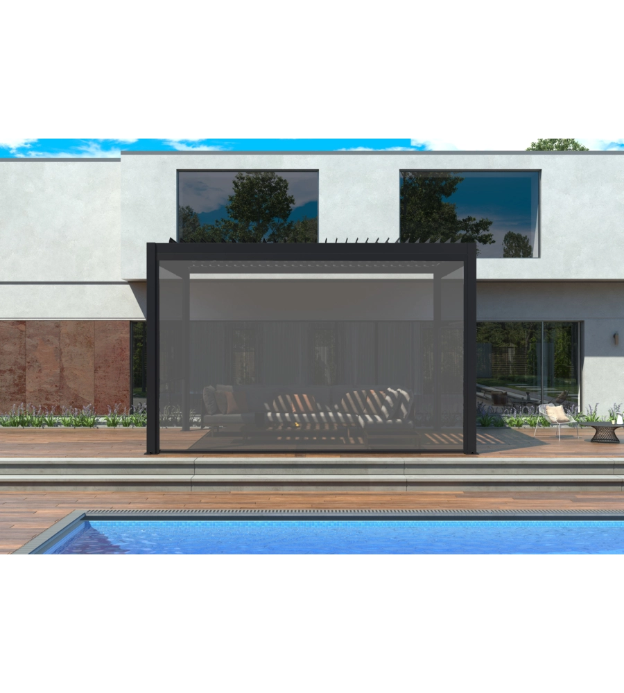 Pannello laterale avvolgibile per pergole giardini di maggio "zip screen" in textilene antracite e grigio lato 3 m