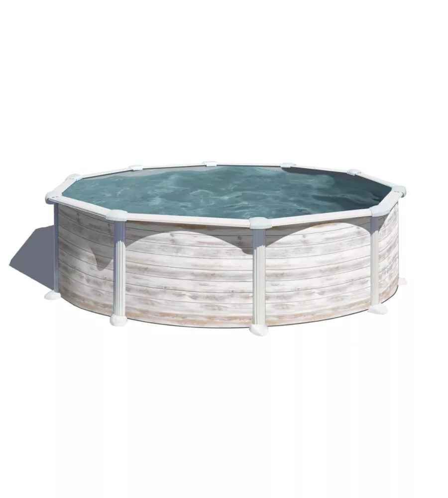Piscina fuori terra rotonda gre "groenlandia" in acciaio effetto legno nordico 350x350x132 - cod. kitpr358n