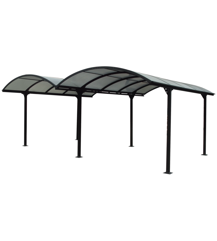 Tettoia auto doppia habrita "car 6048 alrp t" in alluminio e policarbonato antracite 485x590x250 cm