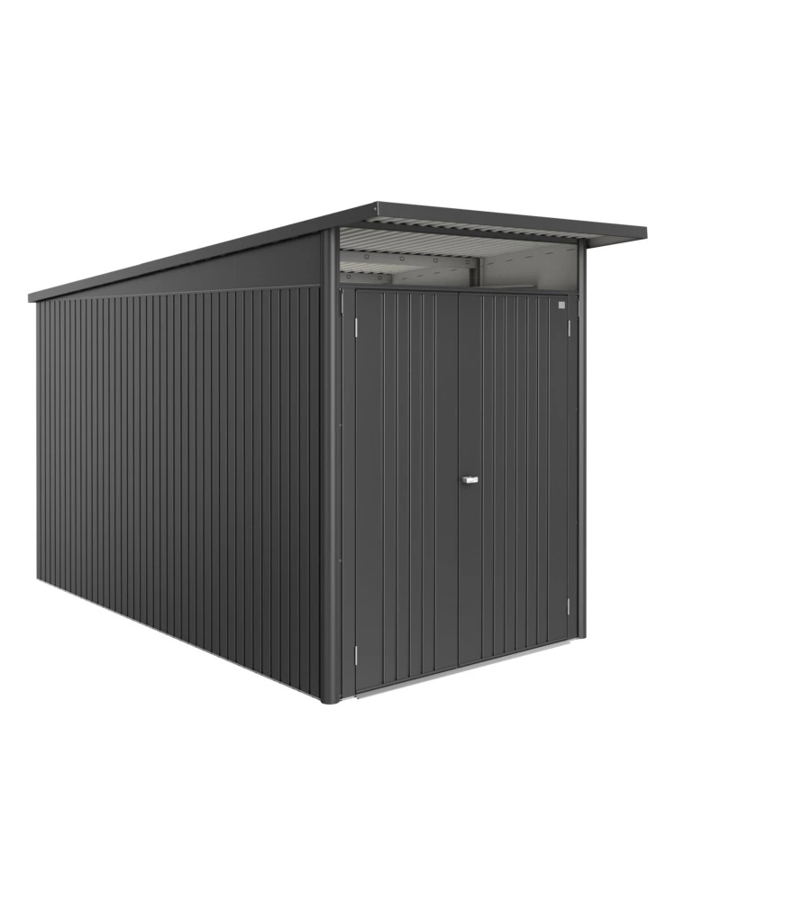 Casetta da giardino biohort "avantgarde eco mis.a4" in acciaio zincato grigio scuro metallizzato con porta battente doppia 180x380x222 cm - cod. 17649