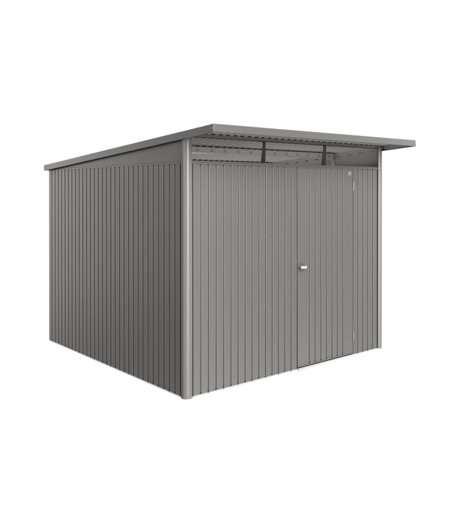 Casetta da giardino biohort "avantgarde eco mis.a7" in acciaio zincato grigio quarzo metallizzato con porta battente semplice 260x300x218 cm - cod. 19670