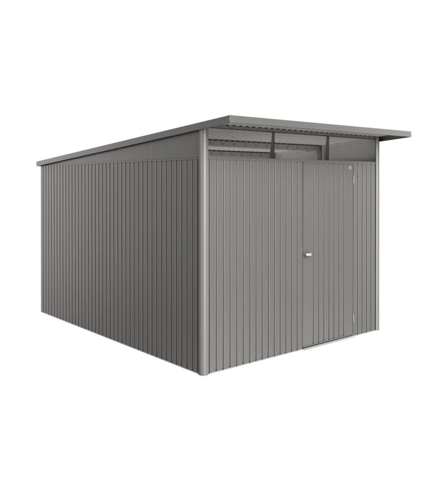 Casetta da giardino biohort "avantgarde eco mis.a8" in acciaio zincato grigio quarzo metallizzato con porta battente semplice 260x380x222 cm - cod. 19689