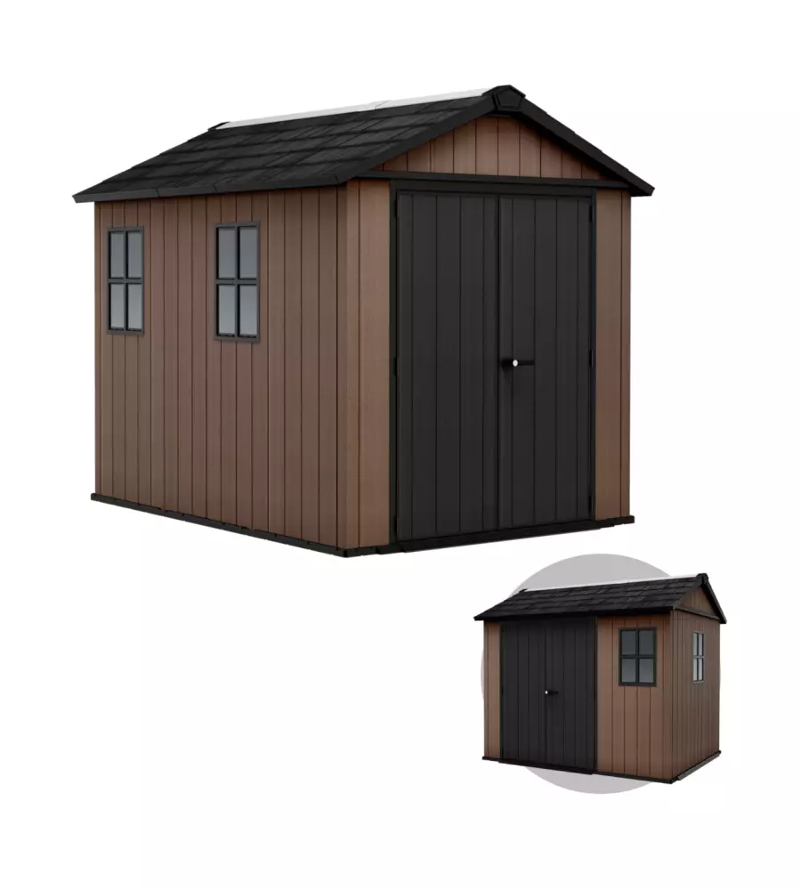 Casetta da giardino keter "newton+ 759/975" in resina marrone doppia opzione montaggio 287x230x246 cm