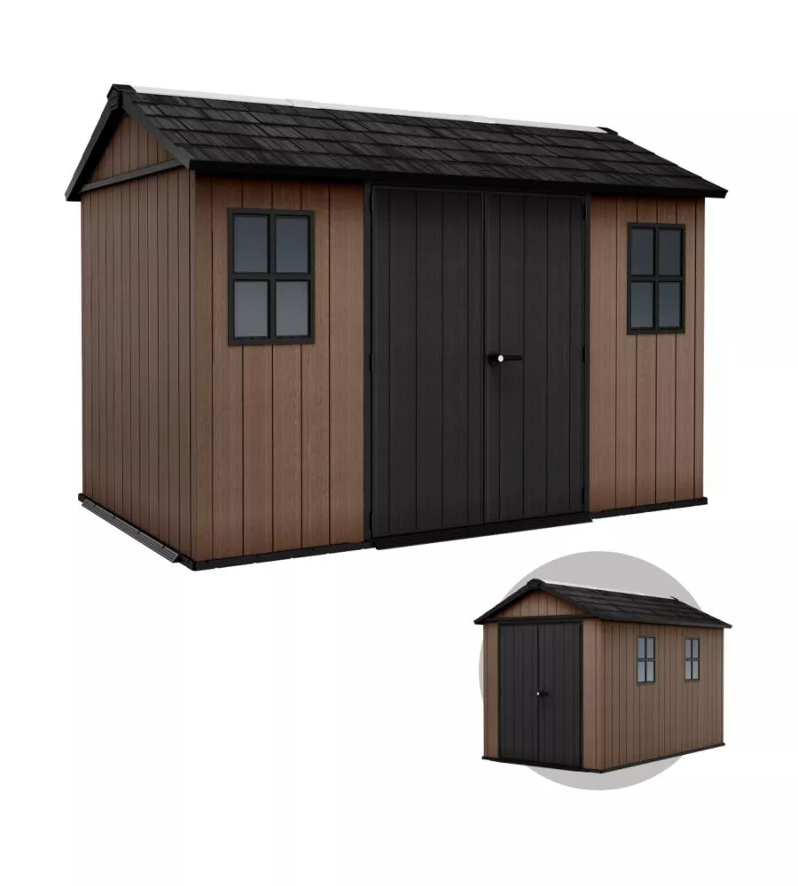 Casetta da giardino keter "newton+ 7511/1175" in resina marrone doppia opzione montaggio 350x230x246 cm