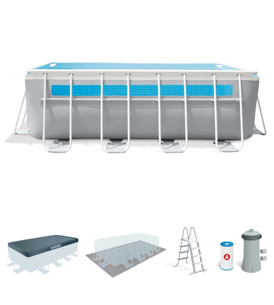 Piscina fuori terra con struttura rettangolare intex "prisma frame clearview" grigio chiaro 400x200x122 cm - cod. 26770np