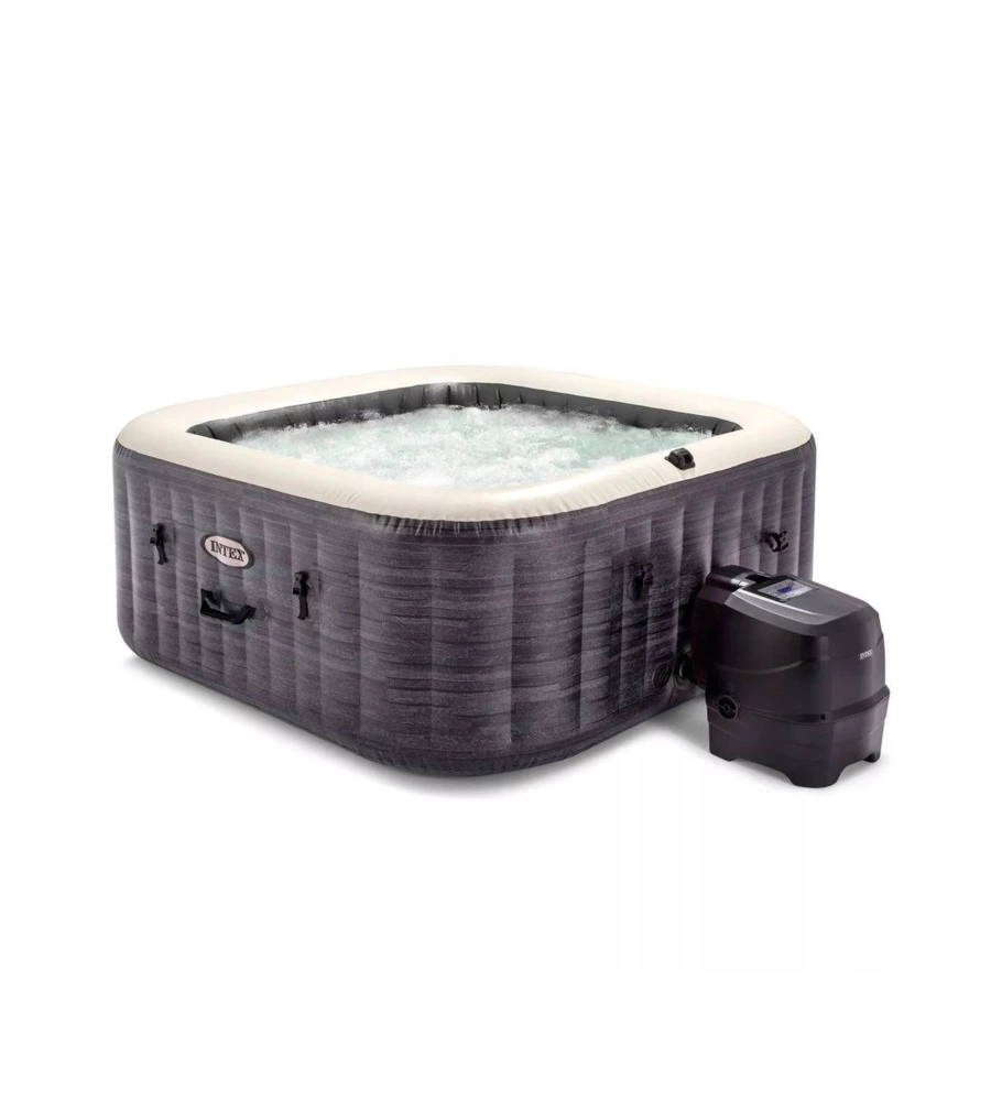 Piscina idromassaggio gonfiabile intex "greystone deluxe" grigio effetto pietra 4 persone 175x175x71 cm - cod. 28450np