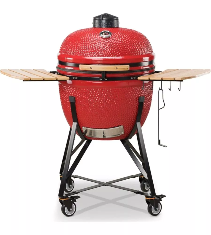 Barbecue a carbone kamado bono "limited 25" in ceramica rosso con rotelle 83x70x90 cm