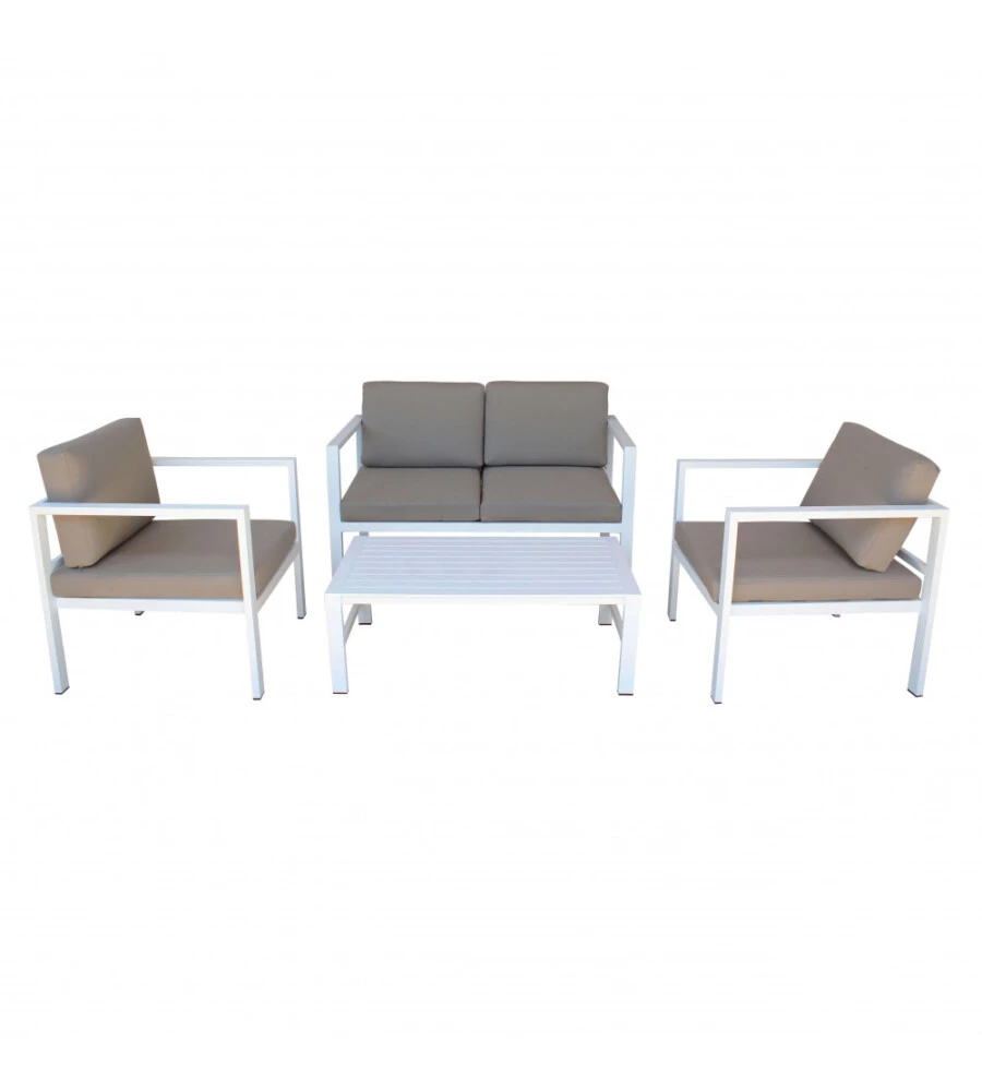 Set da giardino elica garden "avana" in alluminio bianco con 2 poltrone, un divano e un tavolino