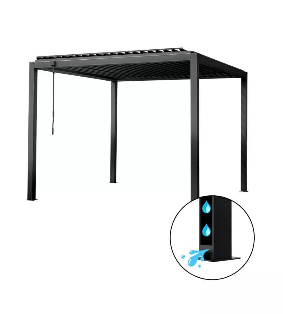 Pergola bioclimatica eurogarden "afrodite" con apertura a manovella ad asta in acciaio antracite 3x4x2,5 mt