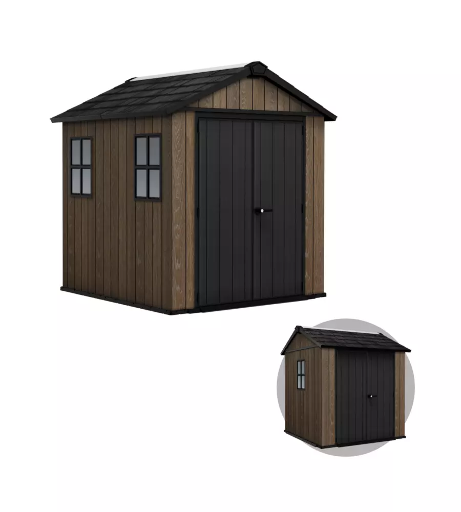 Casetta da giardino keter "apex 757/775" in resina marrone doppia opzione montaggio 230x223,8x246 cm