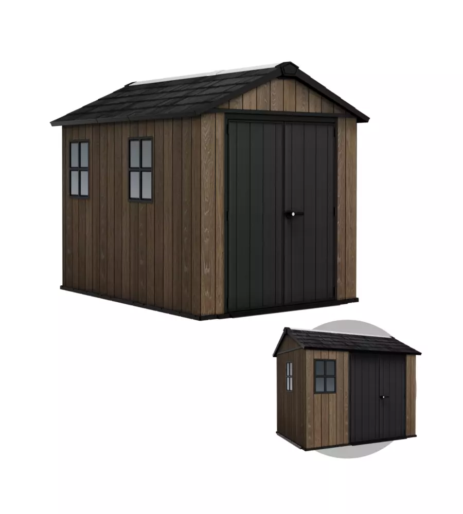 Casetta da giardino keter "apex 759/975" in resina marrone doppia opzione montaggio 230x287x246 cm
