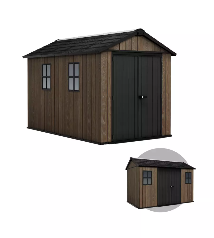 Casetta da giardino keter "apex 7511/1175" in resina marrone doppia opzione montaggio 230x350x246 cm