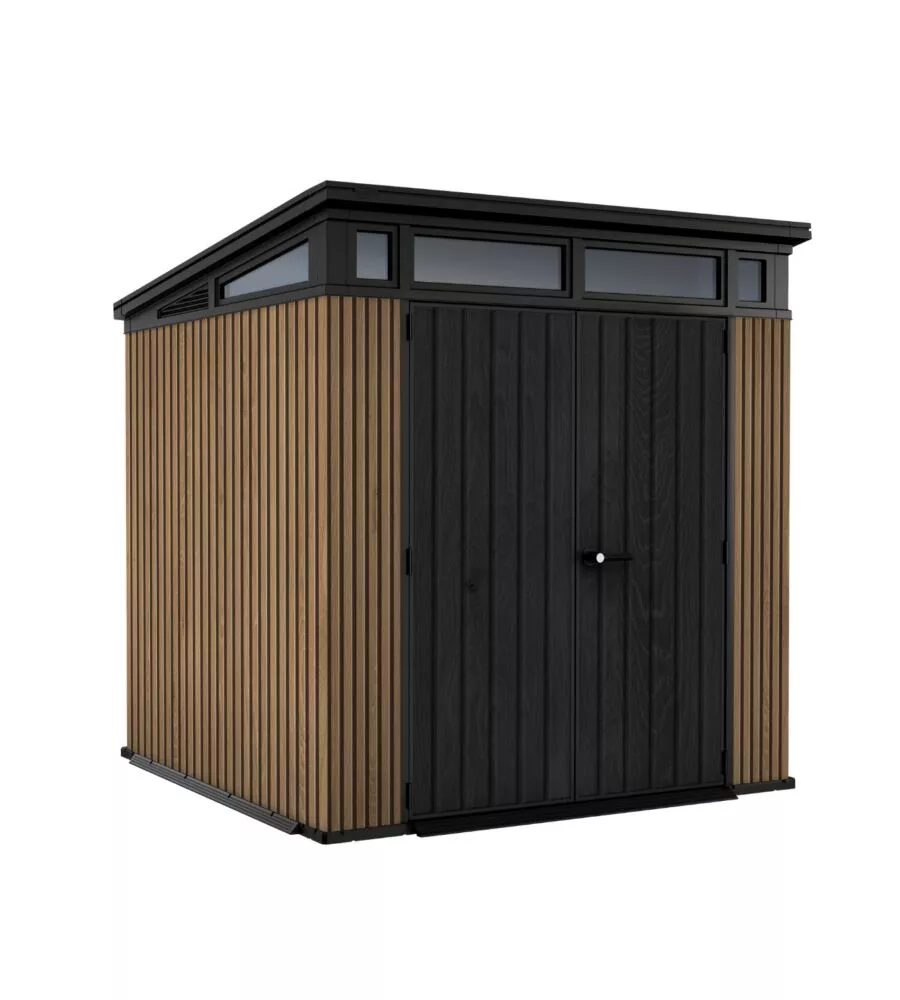Casetta da giardino keter "pent 7x7" in resina marrone con porta battente doppia 214x218x226 cm