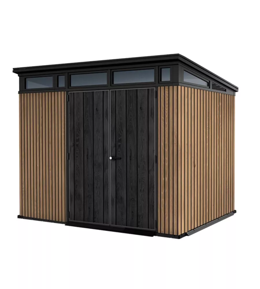 Casetta da giardino keter "pent 9x7" in resina marrone con porta battente doppia 277x218x226 cm