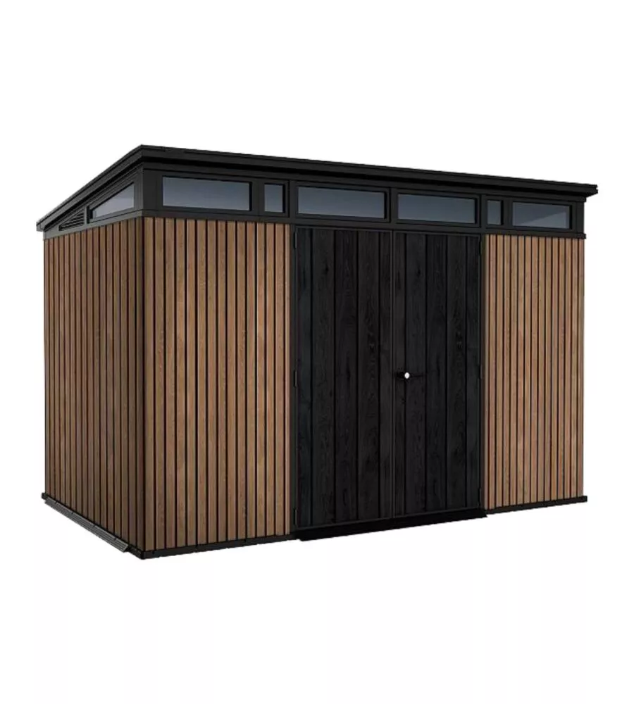 Casetta da giardino keter "pent 11x7" in resina marrone con porta battente doppia 340x218x246 cm
