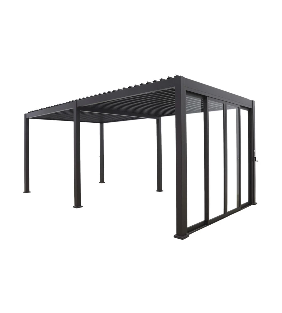 Set 4 vetri scorrevoli per pergola bioclimatica eurogarden "atena" in vetro temperato grigio lato 3 mt
