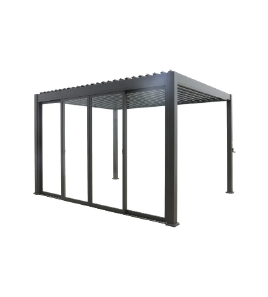 Set 4 vetri scorrevoli per pergola bioclimatica eurogarden "atena" in vetro temperato grigio lato 4 mt