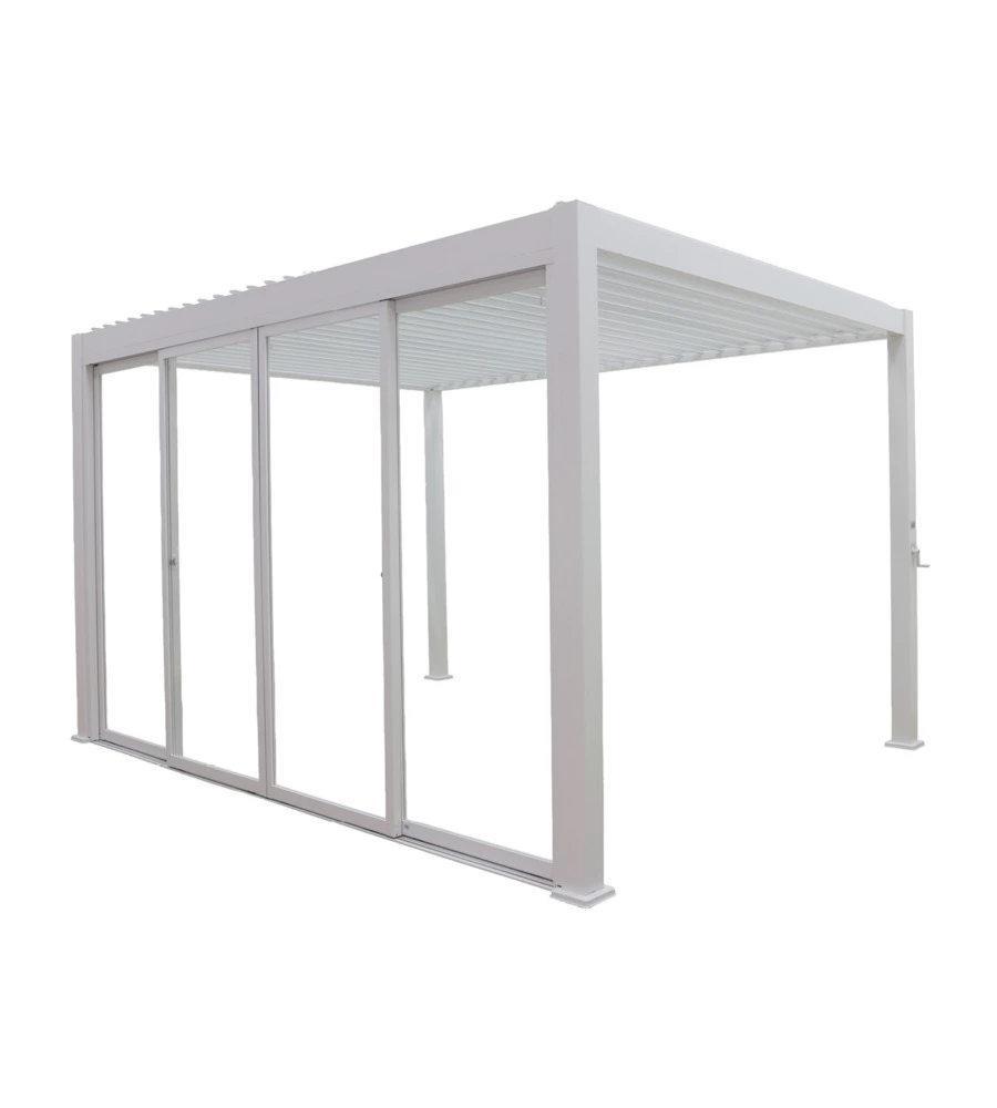 Set 4 vetri scorrevoli per pergola bioclimatica eurogarden "atena" in vetro temperato bianco lato 4 mt