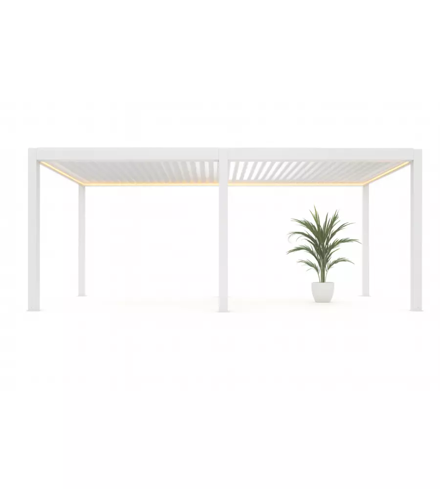 Pergola bioclimatica motorizzata giardini di maggio "quadrifoglio twin" in alluminio bianco 7,8x4x2,5 mt