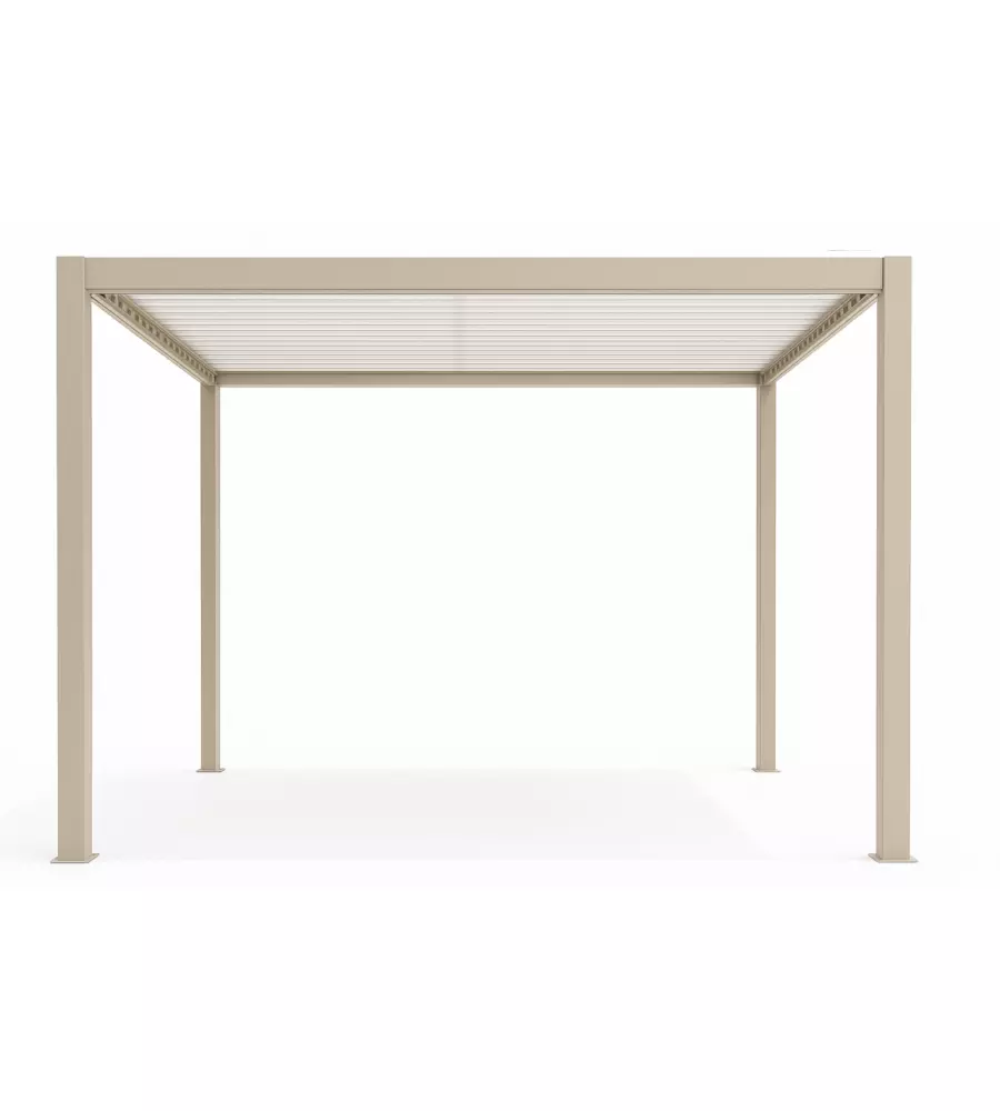 Pergola bioclimatica motorizzata giardini di maggio "quadrifoglio" in alluminio beige 4x3x2,5 mt