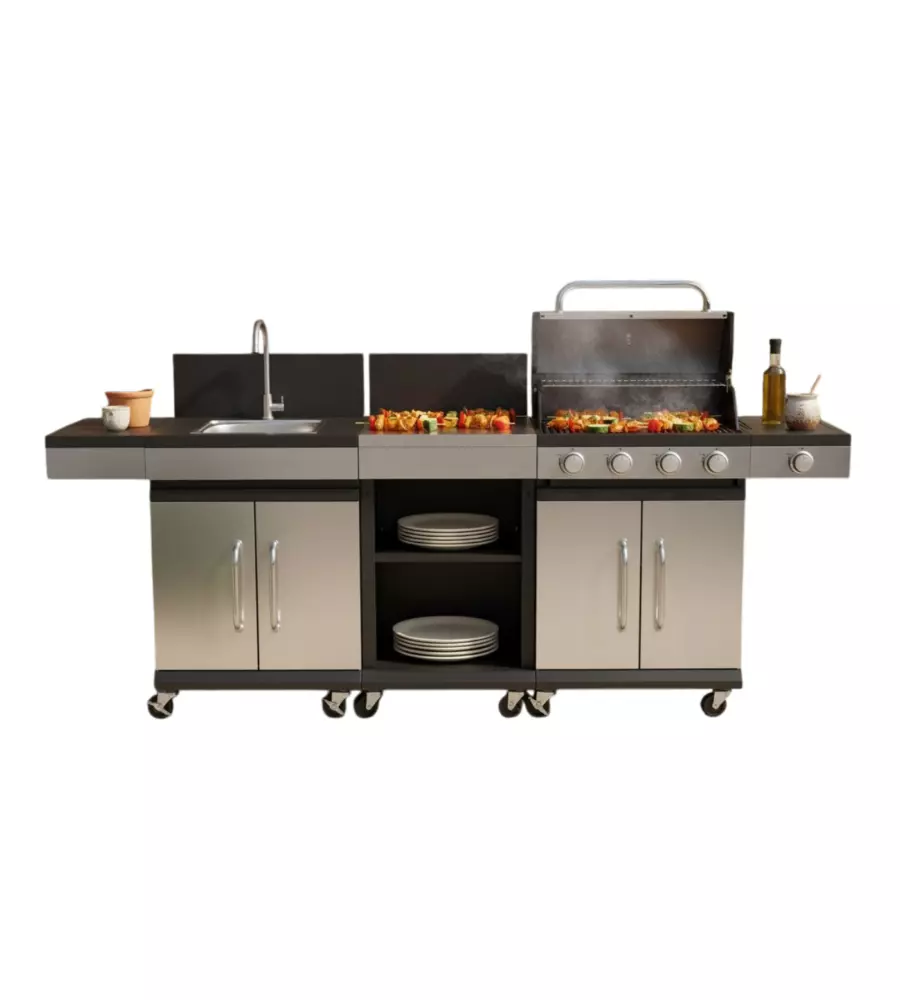 Cucina da esterno giardini di maggio "artemisia" con barbecue a gas 4 fuochi 235x46x118 cm