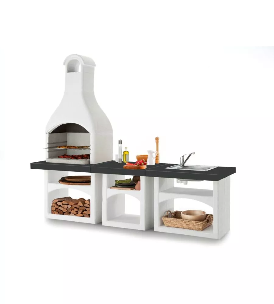 Cucina da esterno a carbonella palazzetti "brioni" in cemento 250x70x225 cm