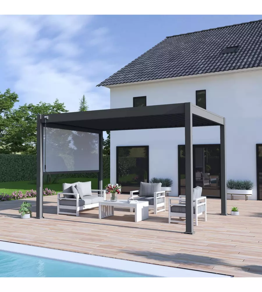 Pergola bioclimatica ombréa "vs" in alluminio antracite 397x303x257 cm