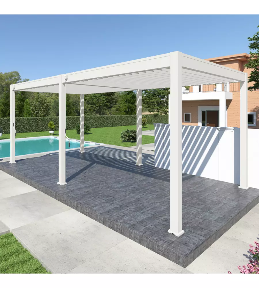 Pergola bioclimatica ombréa "vs" in alluminio bianco 599x308x257 cm