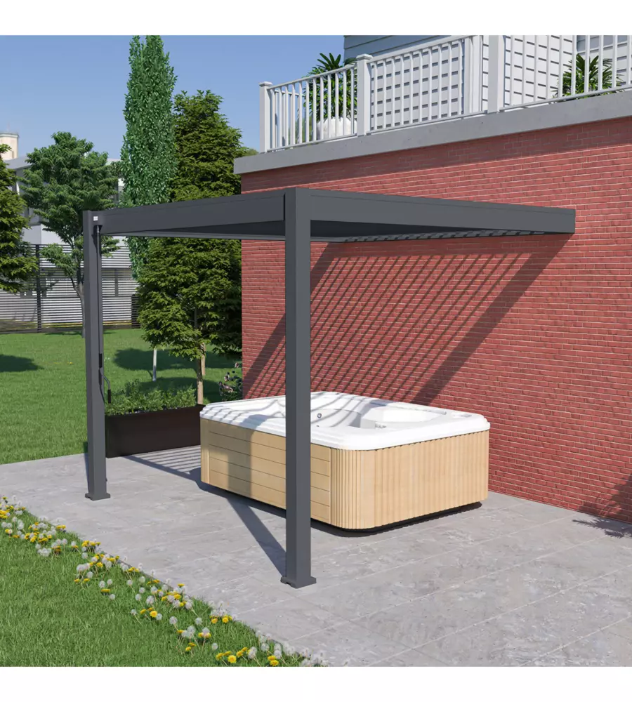 Pergola bioclimatica addossata ombréa "vs" in alluminio antracite 305x303x257 cm