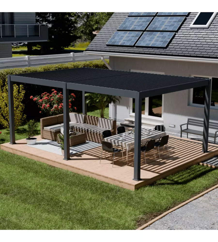 Pergola bioclimatica motorizzata ombréa "elmo"  in alluminio antracite 604x403x256 cm