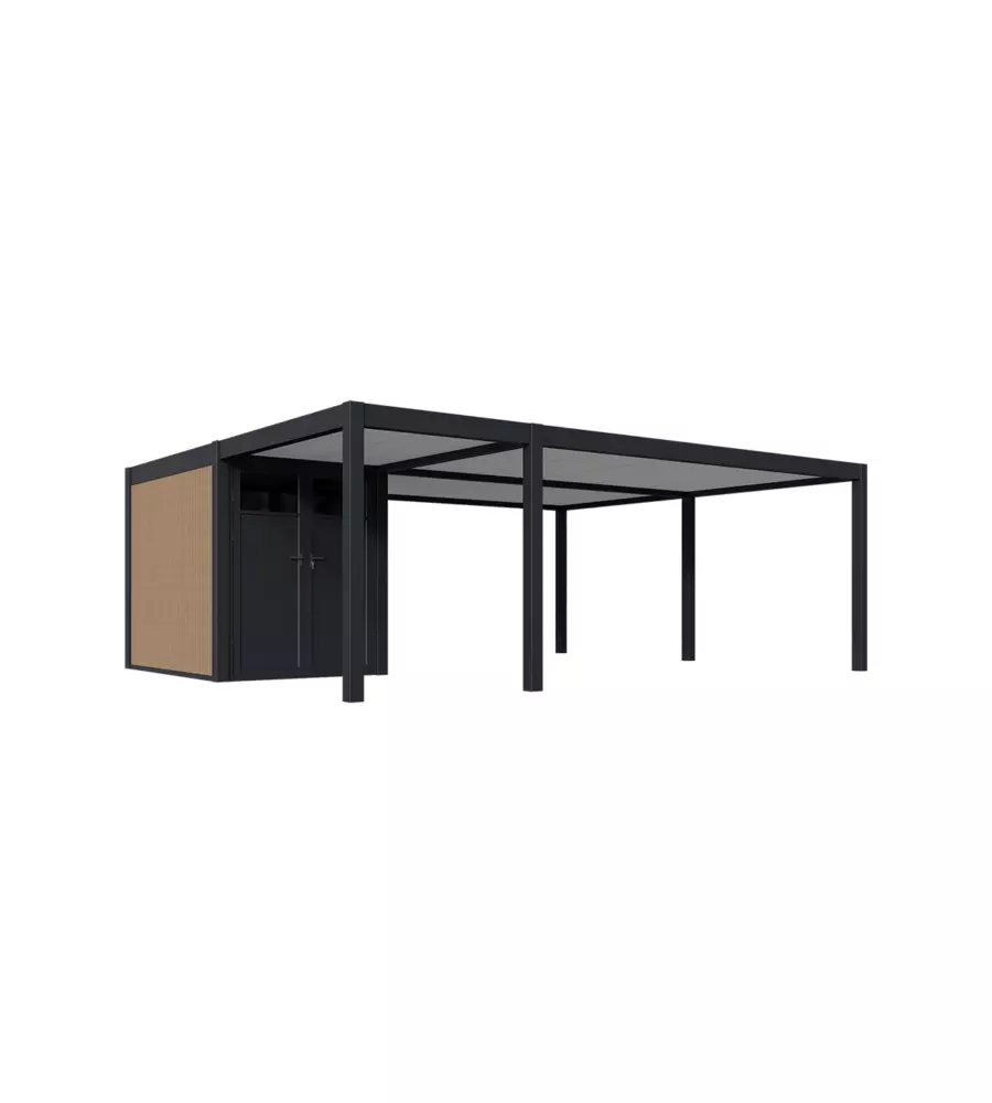 Tettoia auto doppia ombréa con stoccaggio in alluminio antracite 600x700x255 cm