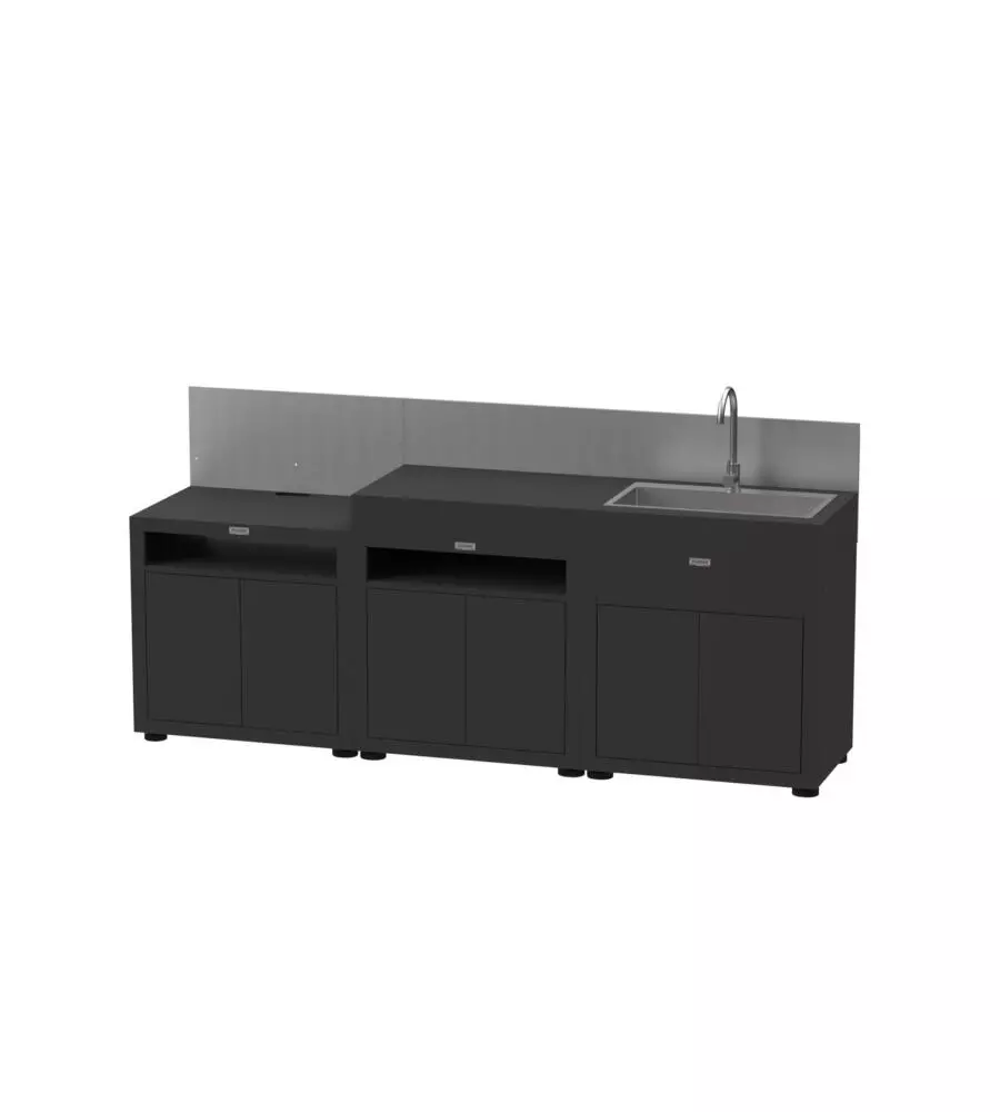 Cucina da esterno modulare le marquier "linea 3" in acciaio inox nero 240x55x115 cm