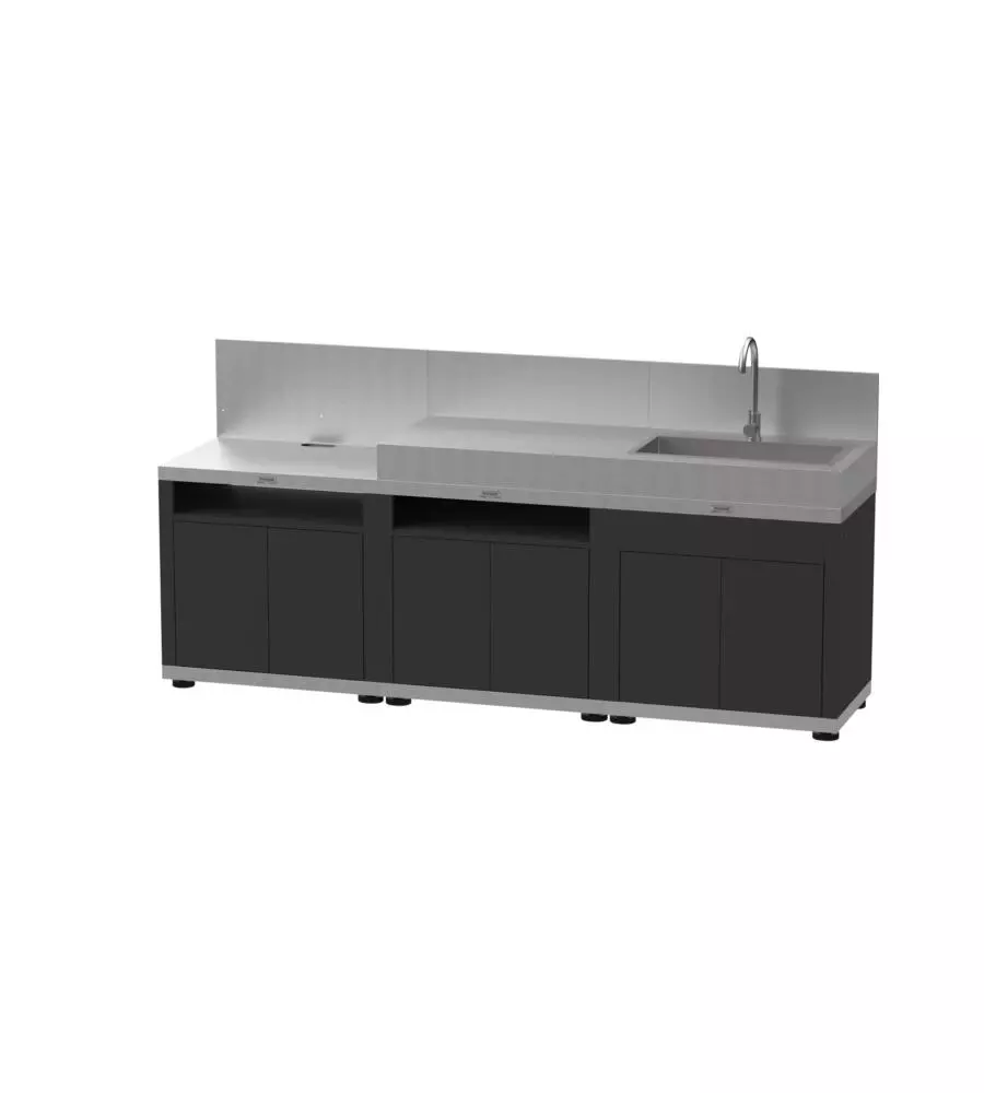Cucina da esterno modulare le marquier "linea 3" in acciaio inox nero e grigio 240x55x115 cm