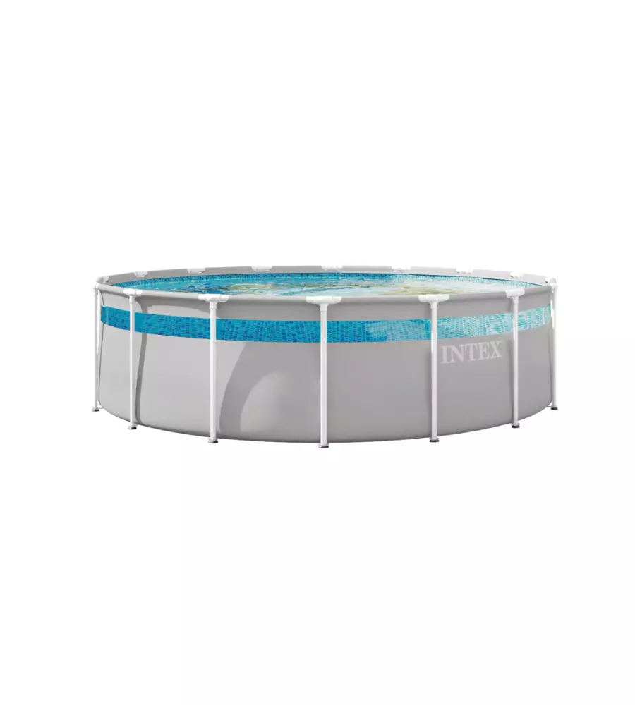 Piscina fuori terra con struttura rotonda intex "prisma clearview" con pompa filtro, scaletta, telo base e telo copertura grigio chiaro 488x488x122 cm - cod. 26
